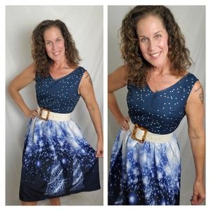 Christmas tree holiday snow retro style dress